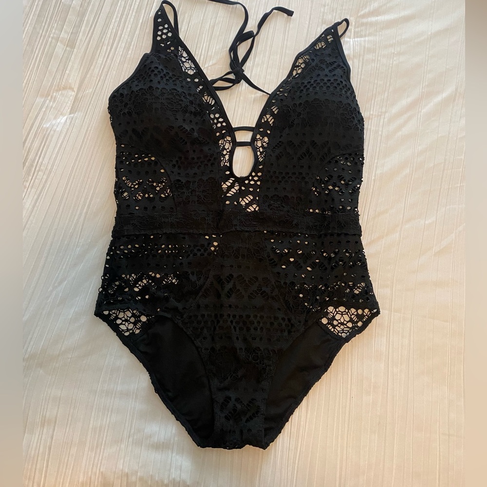 Crochet Black One Piece Swim Suit - Women’s XL